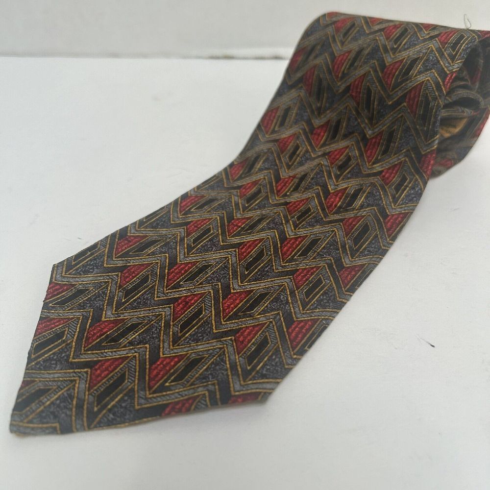 Emenegildo Zegna Red & Gray Silk Tie‎ Made In Italy